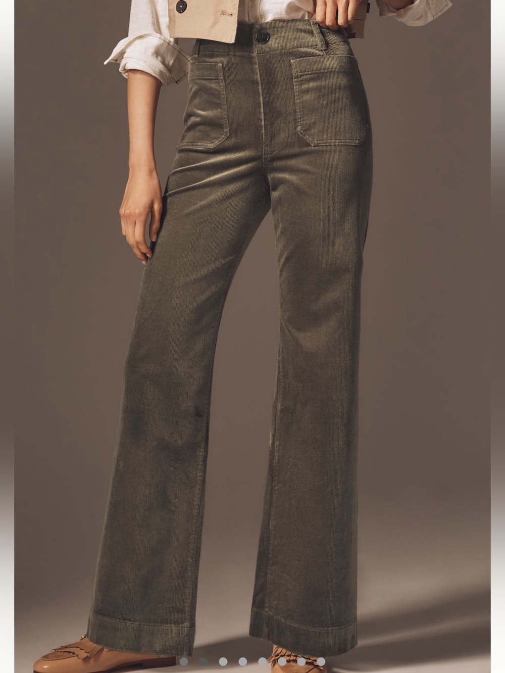 Anthropologie Colette Pants Maeve Wide Leg Full Length Corduroy New Olive Green
